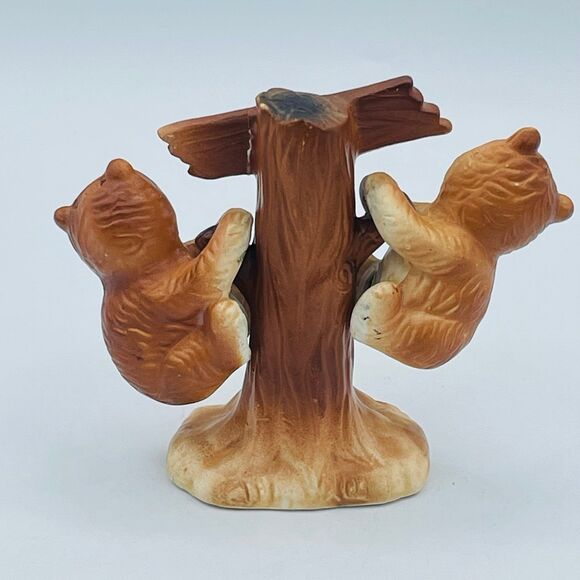 Vintage Brown Bears Hanging From Tree Salt & Pepper Shakers 4.5" - Picture 2 of 8